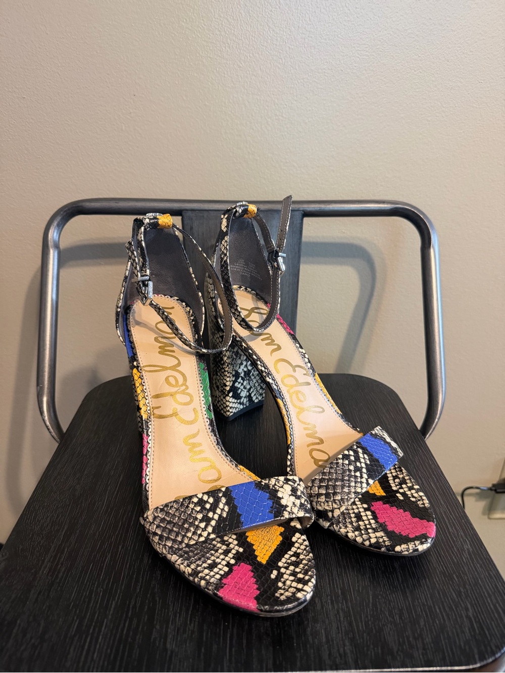 Sam Edelman Yaro Multicolor Snakeskin Block Heel Sandals Size 9.5
